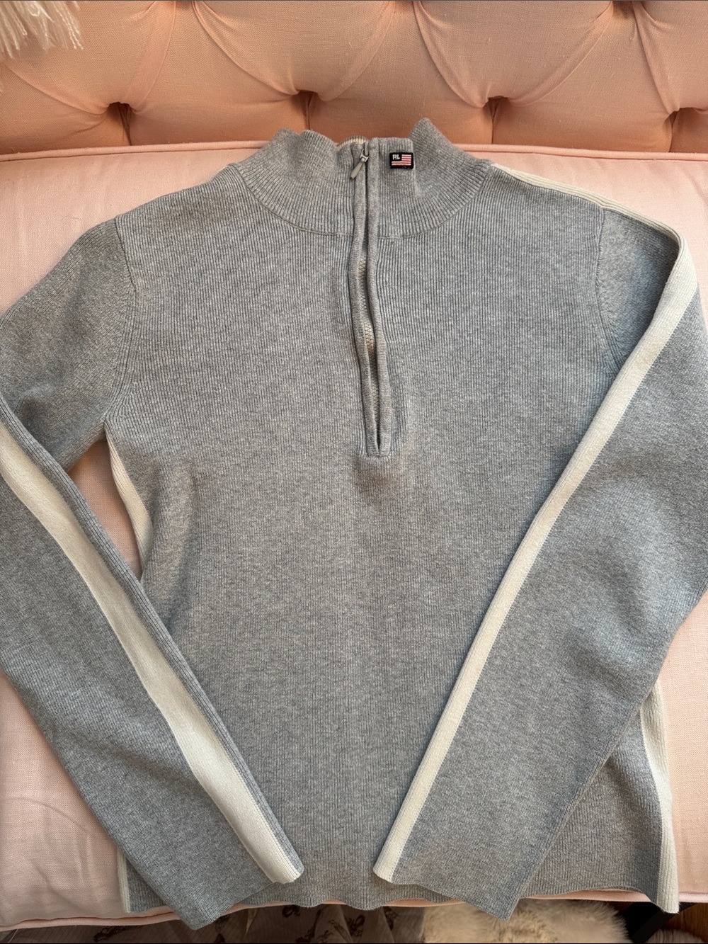 Polo by Ralph Lauren Gray Half-Zip Sweater with Cream Stripe